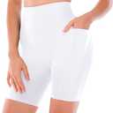 Ipletix Biker Shorts with Pockets for Women - 6'' High Waisted Womens Yoga Gym Athletic Running Workout Shorts White S/M