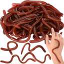50 Pcs Fake Earthworm - Soft Stretchy Rubber Earthworm Lifelike Plastic Worm Trick for Halloween April Fool's Day Party Decoration, 7 Inch