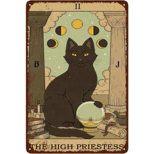CEOsigns Vintage Cat Tin Sign Retro Tarot Card Metal Sign Poster Wall Art Decor Bathroom Dorm Room Home Decor - High Priestess