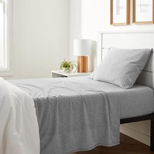 Amazon Basics 3 Piece Bed Sheets Set, 100% Cotton Jersey, Includes Super Soft, Flat and Fitted Sheets, Pillowcase, Twin, Light Gray, Solid