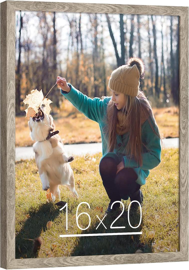 HLiWEGNS Light Gray 16x20 Frame - Single Frame - Rustic Woodgrain Poster Frame with Plexiglass for Wall Gallery Display, 16x20 Picture Frame for Puzzles, Artwork, Photos and Posters