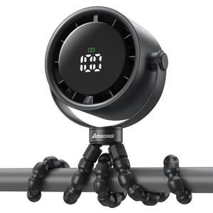 AMACOOL Baby Stroller Fan, Rechargeable Portable Clip on Fan, 17H Cooling with 5 Speeds, LED Display, 360Rotate Personal Cooling Fans for Car Seat, Crib, Travel, Camping, Gifts for New Parents (Black)