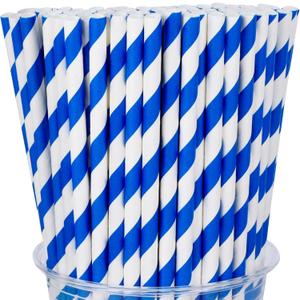 100 Packs Navy Blue Biodegradable Striped Paper Straws, Disposable Drinking Straws for Birthday Carnival Summer Pool Party Wedding Baby Shower Halloween Christmas Party Decoration Supplies