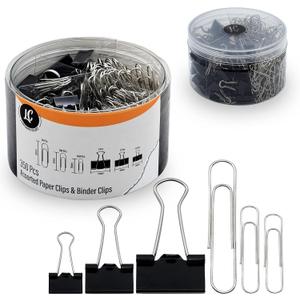 350 Pack Paper Clips and Binder Clips Set by Luxurecourt - Binders & Paperclips Assorted Sizes in Container with Compartments, Silver Paper Clips & Black Binder clips for Home, School, Office Supplies