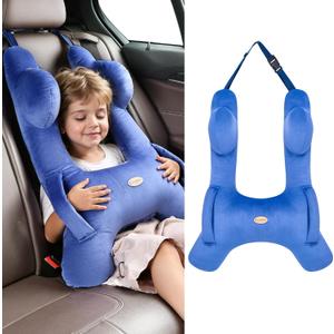 FLORICH Kids Travel Pillow, Car Sleeping Travel Pillow for Kids, Washable H-Shaped Pillow for Adults and Children to Support Head and Body for Road Trips Pillow for Car (Blue)