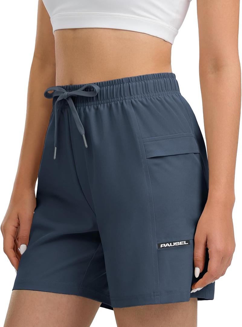 Women's Hiking Cargo Casual Shorts 6 inches Lightweight Quick Dry Athletic Shorts for Golf Workout Travel Summer 2025 (X-Large, Denim Blue)