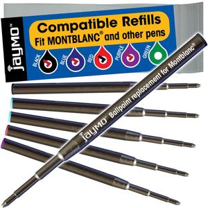 Jaymo Replacement for Montblanc 128211/128214/116215/116218 - Measures 3.875 in / 98 mm Long - Ballpoint Pen Refill - 2 Black + 2 Blue + Red + Purple
