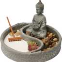 Nature's Mark Mini Zen Garden Kit for Desk with Lotus, Buddha Figures, Rake and Natural Sand River Rocks Table/Desk Dcor Gift Set for Home and Office 6 x 6 Inches Round Base