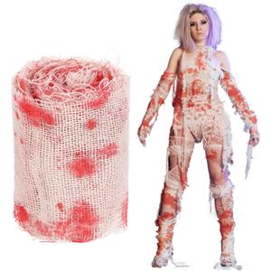 Preboun Halloween Mummy Bandage Wrap Bloody Gauze Zombie Makeup Props Creepy Costume Bandage Cosplay Party(Red,131.2 ft X 3.15 Inch)