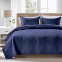 FLYMME Quilts Queen Size - Ultra Soft Navy Blue Quilt Lightweight Microfiber Bedspreads, Classic Basket Weave Pattern Bedspread Bed Coverlet 3 Pieces for All-Season (1 Quilt, 2 Pillow Shams) (Full/Queen(90"x96"))