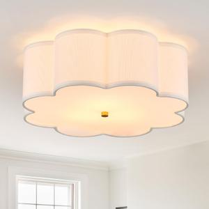 Modern Drum Semi Flush Mount Ceiling Light 17.71" Modern 3-Lights Gold Drum Ceiling Lighting Fixture Vintage Linen Ceiling Lamp for Laundry Room, Kitchen, Basement, Bedroom