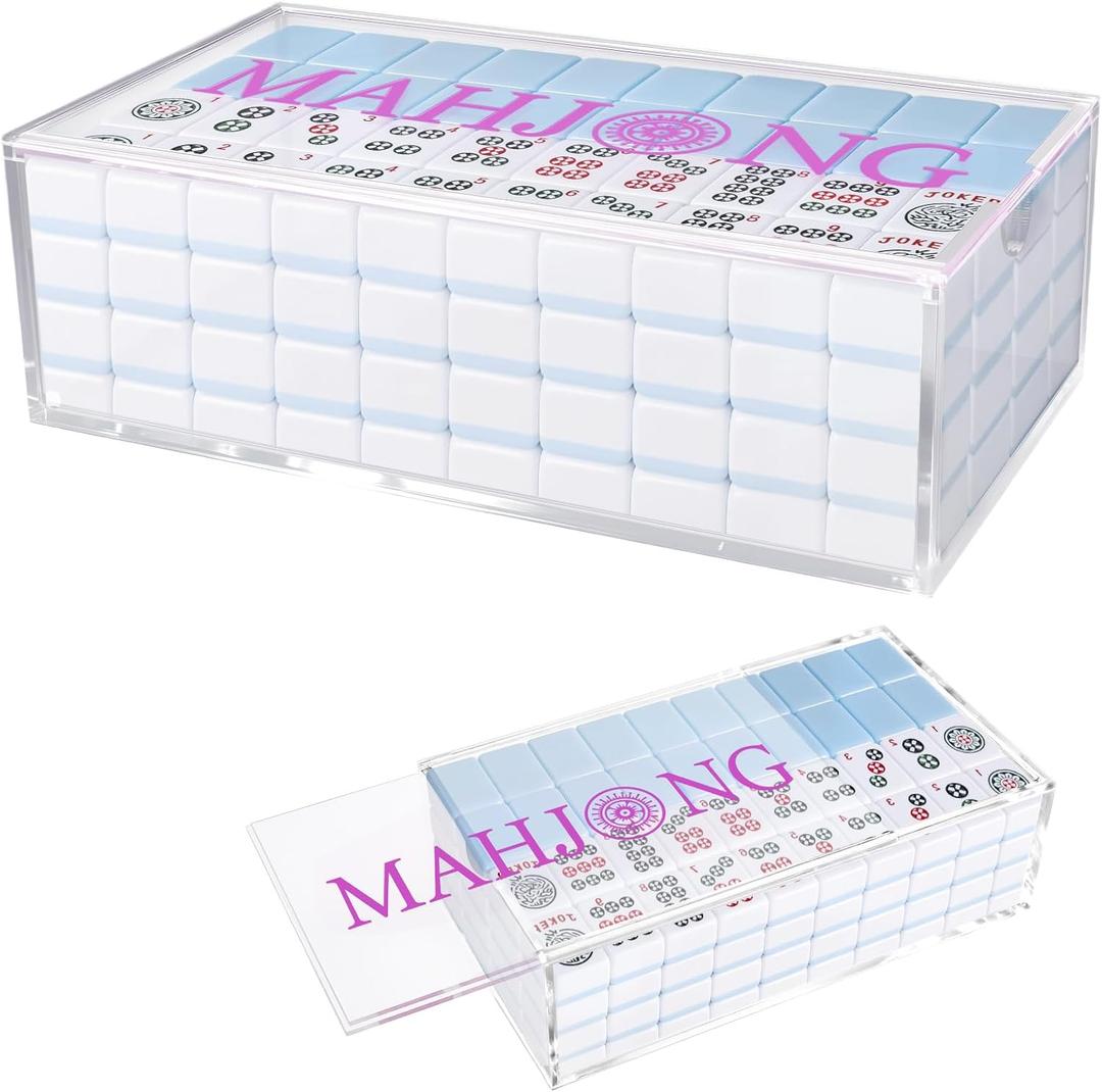 1pcs Empty Acrylic Mahjong Case Only for 9.25" x 5.25" x 3.25" Mahjong Tiles-Transparent Mahjong Card Display Box for Mahjong Game Set Storage