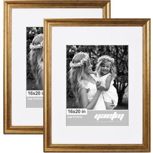 Yaetm 16x20 Picture Frame Matted to 11x14 Set of 2, 1.4 Wide Molding & Rustic Gold Poster Frames 16 x 20 for Wall Gallery, Home and Office, Wall Mount (2 pack, Gold)