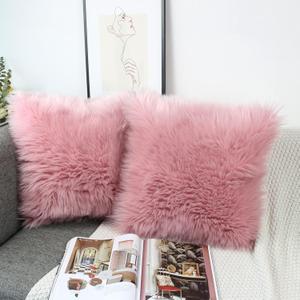 OYIMUA Fluffy Decorative Throw Pillow Covers 20x20, Faux Fur Farmhouse Luxury Pillow Cases,Soft Plush Fuzzy Blush Pink Cushion Covers for Sofa Couch Living Room Bedroom Set of 2