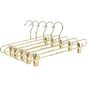 Quality Hangers 10-Pack Pant & Skirt Hanger Set - Gold With Clips - 360-Degree Metal Swivel Hook for Clothes - Anti-Rust Jean Slack & Trouser Hangers