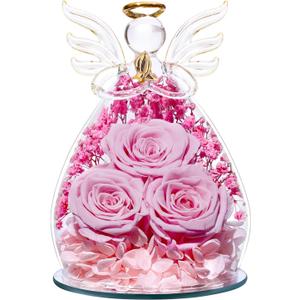 Beferr Valentines Day Rose Gifts for Her Women Mom Gifts for Birthday, Fresh Flowers for Delivery Forever Preserved Rose in Glass Angel Figurine, for Grandma Wife Daughter Girlfriend (B Light Pink)