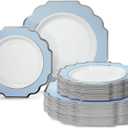 " OCCASIONS " 80 Plates Pack,(40 Guests) Heavyweight Premium Wedding Party Disposable Plastic Plates Set -40 x 10.5'' Dinner + 40 x 8'' Salad/Dessert (Imperial in White/Blue & Silver)