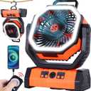 20000mAh Emergency Battery Powered Fan & LED Light, Battery Operated Rechargeable Fan for Power Outage, Car Defrosting, Indoor Use with 360 Oscillating & Hook, 8H Timer, Portable Camping Fan