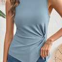 BLENCOT Women's Casual Sleeveless Twist Knotted Front Summer Tops Mock Turtleneck Asymmetrical Hem Y2K Top (Blue, S)