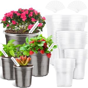 PACETAP 40Pack 6.5/5/4/3.5 Inch Reinforced Clear Nursery Pots with Drainage Holes, Variety Pack Thickened Plastic Plant Pots with 20 Plant Labels for Indoor Outdoor Flower Seed Starter