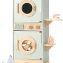 Wooden Washer-Dryer Playset for Kids  2-in-1 Laundry Center Toy, Dual-Opening Doors, Spinning Drum & Click-Knobs, Basket + Iron Accessories  Montessori Pretend Play Gift Ages 3-6