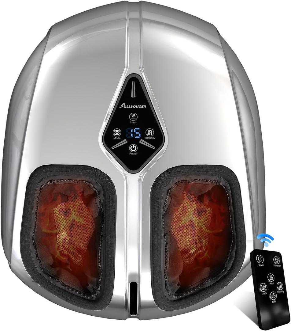 Shiatsu Foot Massager with Heat,Vibration,Air Compression and Deep Kneading for Plantar Fasciitis, Neuropathy,Improve Foot Wellness,Gifts for Women & MenSilver