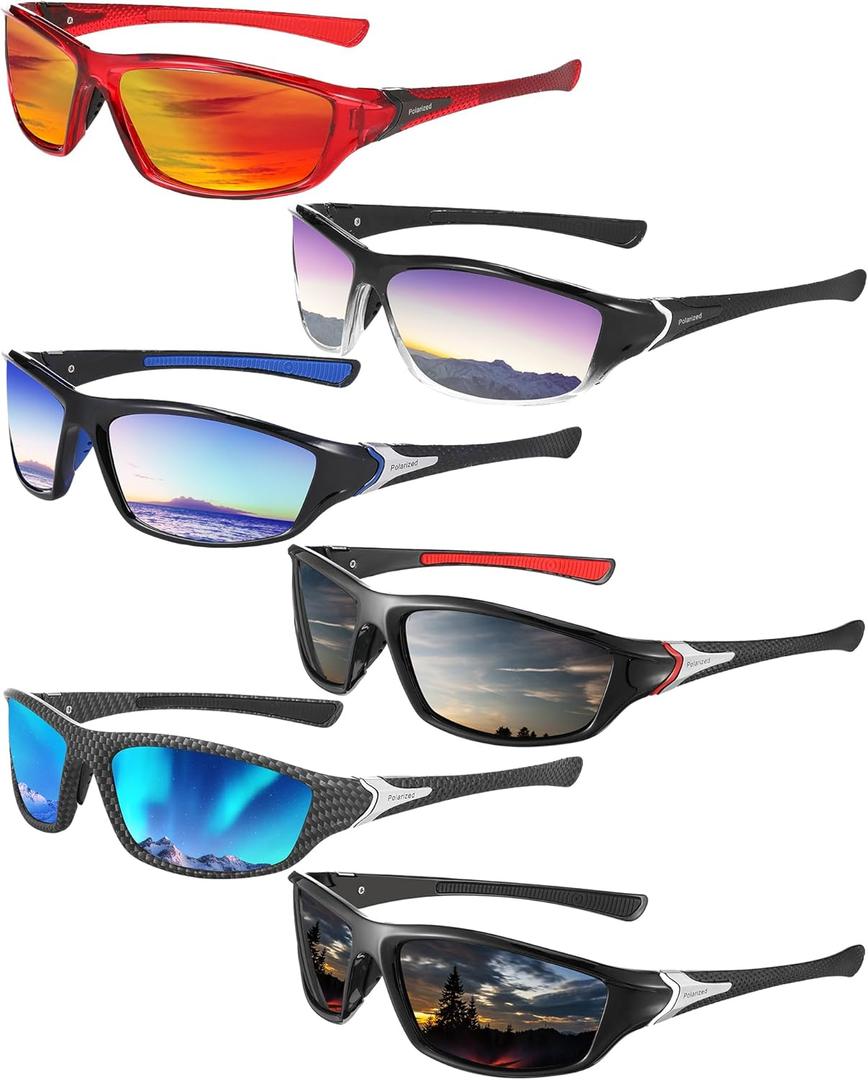 Frienda 6 Pack Polarized Sport Sunglasses for Men Multipack Fit over Glasses Pack Lot Set Men's Sport Fishing Eyeglasses
