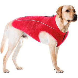 Insulated Fleece Sweater for Dogs | Lightweight Warm Dog Vest | Zipper Port for Harness | Cold Weather Winter Jacket | Rain Snow Repellant Coat | Adjustable for Small Medium Large Girl Dogs (Red/L)