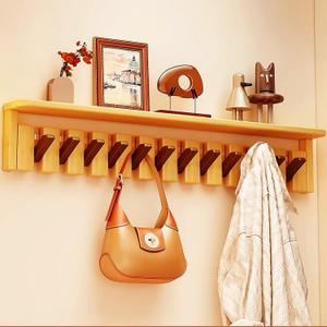 Paint Wood Wall Mounted Coat RackHooks Piano Key Hangers Natural Solid Wood Hanger Non-Woven Fabric Clothes Hangers for Closet, Kitchen, Bedroom, Bathroom, Entryway (Tray walnut-beech, 12 Hooks)