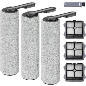 Keluke Roller Brush and Filters Replacement Compatible with Tineco Floor ONE S5/Floor One S5 Pro Cordless Vacuum Cleaner,(NOT for S5 COMBO) Replacement Parts Include 3 Brush Rollers, 3 Filters