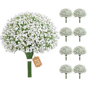MARTINE MALL 72 Pcs Babys Breath Artificial Flowers, White Baby Breath Flowers Artificial Bulk Real Touch Fake Babys Breath Flowers Faux Gypsophila for Wedding Party Home Floral Arrangement Decor