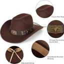 INOGIH Classic Black Western Felt Roll-Up-Brim Cowboy-Hat for Women Men - Bling Cowgirl-Hat Felt Fedora for Disco Parties (Brown)