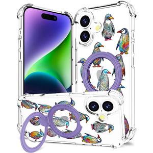 for iPhone 17 Case Magnetic Clear Design,Compatible with MagSafe,Kickstand Vertical/Horizontal,Shockproof Airbag Bumpers Phone Cover - Blue Penguins Lovely
