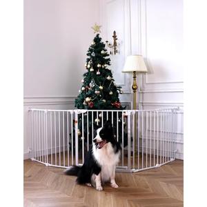 Babelio Baby Gate Extra Wide, Auto Close Dog Gate Pet Gate for House Stairs Doorways Fireplace (White, 104" Wide Gate - 5 Panels)