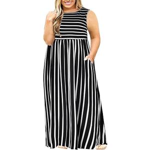 Maxi Dress for Curvy Women Summer Loose Casual Sleeveless with Pocket Long Dresses, Size Medium