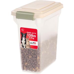 IRIS USA Dog Food Storage Container, Airtight Lid, Up to 13 Pounds Pet Food Storage, Versatile Pet Food Bin, Treats, BPA Free, Almond, 12.5 Lbs