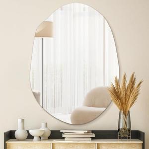 Irregular Asymmetrical Wall Mirror for Living Room Bathroom Entryway, Modern Decorative Mirror Hanging (Hook Style, 24'' x 18'') (23.6"L x 17.3"W, Frameless)
