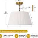 Electro bp; 15Dia White Pleated Fabric Drum Shade Ceiling Light Fixture Farmhouse Brocade Linen Cone Shape Close to Semi-Flush Mount,Polished Gold,3 Sockets,E26,180W,Large;