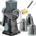 KEOUKE Rotary Cheese Grater with Handle Vegetable Cheese Shredder Slicer Grater for Kitchen 3 Changeable Blades for Cheese Potato Zucchini Nuts Chocolate - GreyBlue (Grey Blue SP)