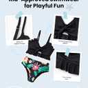 Family Matching Solid Scallop Trim Strappy Two-Piece Swimsuit and Allover Floral Print Swim Trunks Shorts (2T, Hawaiian Black)