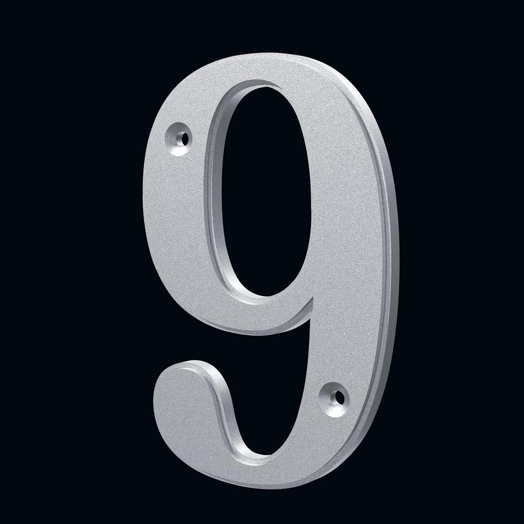 3 x Unique 5-Inch High Acrylic House Numbers - Rustproof & Anti-fade Mailbox Number/Float or Flush Mount - Enhance Home Address Visibility/Silver Finished/Number 9