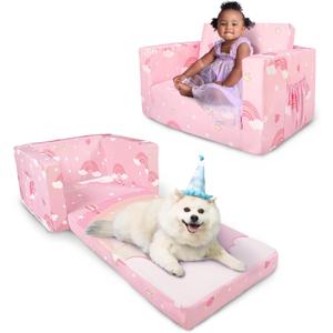 Kids Couch, 2-in-1 Toddler Sofa Fold Out, Soft Toddler Chair for Boys and Girls, Convertible Sofa to Lounger- Ideal for Napping, Reading, and Playing (Pink Unicorn)
