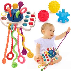 Baby Sensory Montessori Toys for 6-12-18 Months Sensory Balls Pull String Toys for Babies 0-6 Months Teething Developmental Toy for 1 Year Old Boys Girls Christmas Birthday Gifts 9-12 Month Old Infant