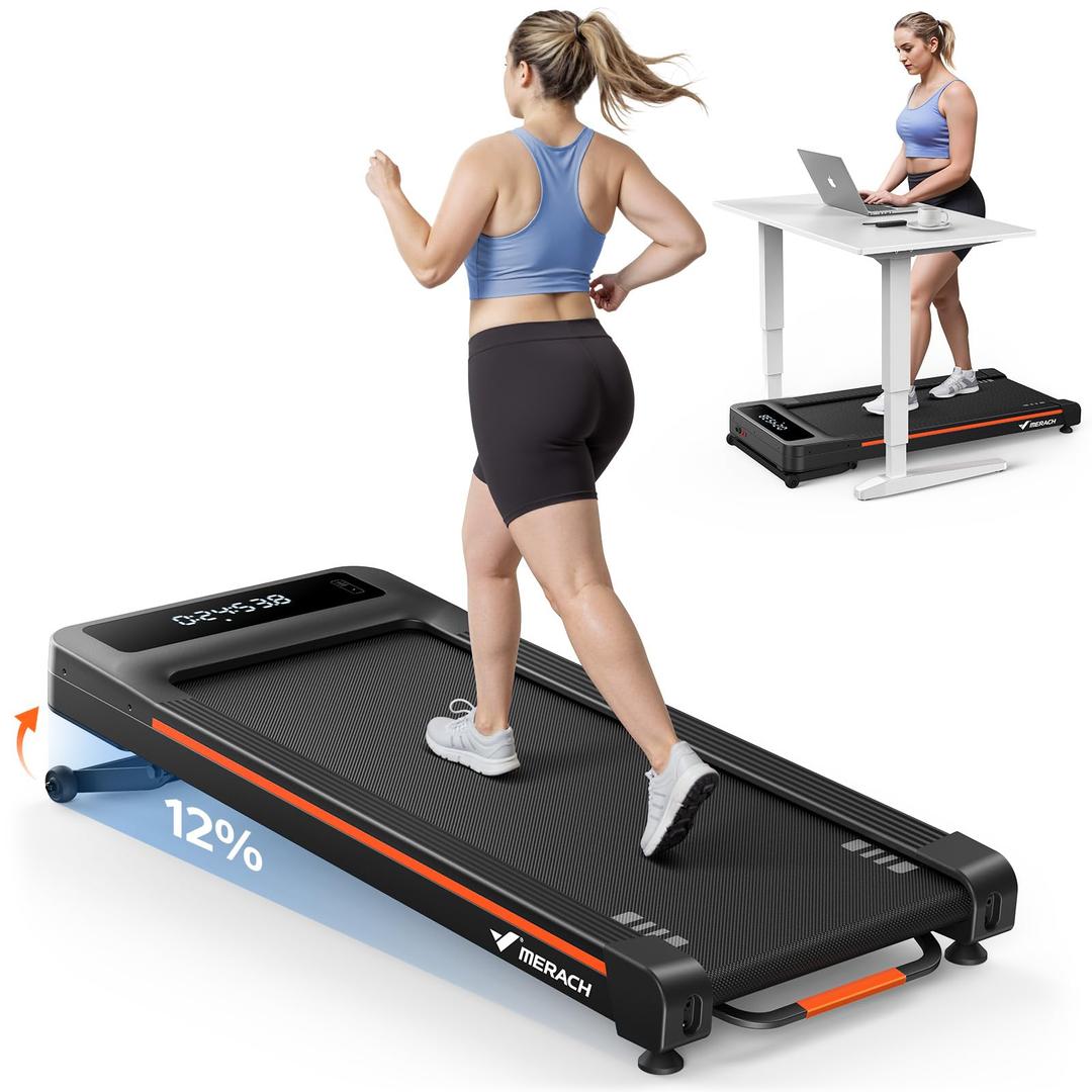 MERACH W50 Walking Pad Treadmills for Home, 12% Auto Incline, 400lbs Capacity, 3.5HP Super Quiet Brushless, 16.5"x41.3" Spacious Running Belt, Under Desk Treadmill with Remote & LED