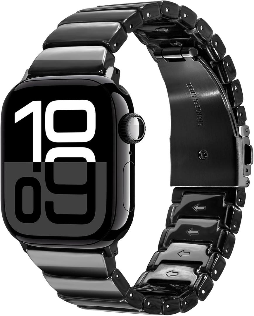V-MORO Resin Band Compatible with Series 7/ 8/ 9/ 10 Apple Watch Bands 41mm/ 40mm/ 38mm/ 42mm Fashion Strap for iWatch Series 6/ 5/ 4/ 3/ 2/ 1/ SE Lightweight Bracelet Wristband Women(Classic Black)