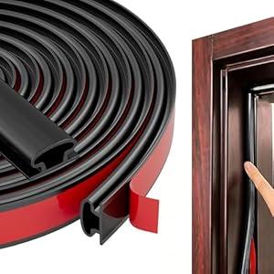 Black Rubber Weather Stripping Door Seal Strip, D Shape Door Weather Seal Strip, Self-Adhesive Soundproofing Frame Insulation Tape for Doors Frame/ Window Seal, Blocks Cold Drafts Noise