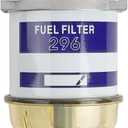Single Diesel Fuel Filter Assembly With Glass Bowl Compatible With Ford Massey Ferguson Vehicle Tractor 2000 2610 3610 4610, 133 135 140 145 165 168 175 178 Replaces# 7111-296, C7NN9162B