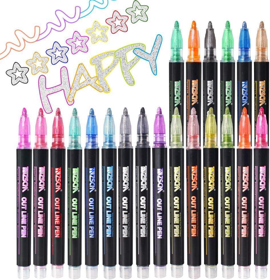ZSCM 21 Colors Shimmer Glitter Markers Outline Pen, Teen Girl Gifts Trendy Stuff, Double Line Super Squiggles Metallic Glitter Pens, Art Supplies Crafts Gifts 4-16 for Tween Girls ZSCM 21 Colors Shimmer Glitter Markers Outline Pen, Teen Girl Gifts Trendy Stuff, Double Line Super Squiggles Metallic Glitter Pens, Art Supplies Crafts Gifts 4-16 for Tween Girls