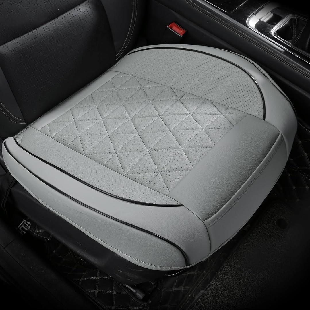 Leather Front Car Seat Cover - Bottom Car Seat Covers Fully Wrapped, Non-Slip, Luxury Appearance and Comfort, Fits Most Vehicles, 1 Pack, Gray