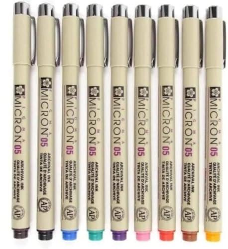 SAKURA Pigma Micron 05 Pen, Pack of 9 Colors - Black, Orange, Brown, Red, Pink, Green, Purple, Blue, Sepia, Waterproof and Fade Proof Markers